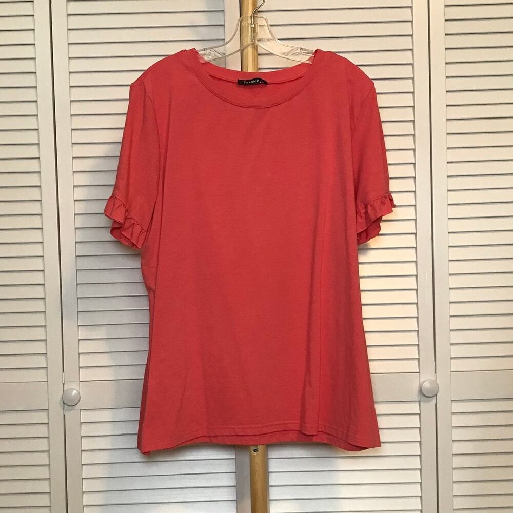 Fashion Round Neck Ruffled Short Sleeve T-shirt XXL